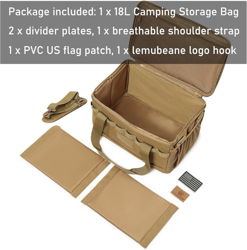 Lemubeane Tactical Camping Storage Bag 18L Tactical Utility Tote Bag Camping Cookware Organizer Trunk Organizer (Khaki) - Image 4